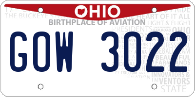 OH license plate GOW3022