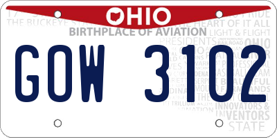 OH license plate GOW3102