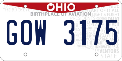 OH license plate GOW3175