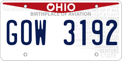 OH license plate GOW3192