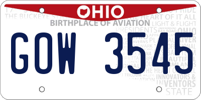 OH license plate GOW3545