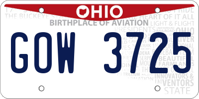 OH license plate GOW3725