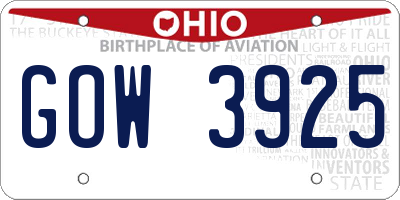 OH license plate GOW3925