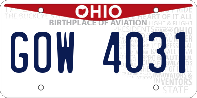 OH license plate GOW4031