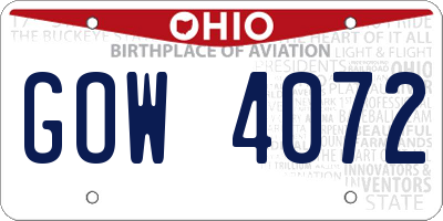 OH license plate GOW4072