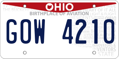 OH license plate GOW4210