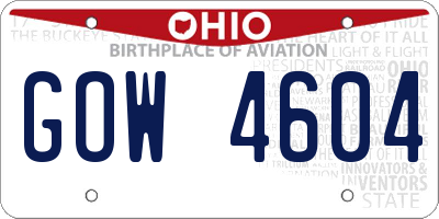 OH license plate GOW4604