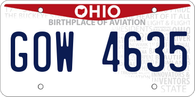 OH license plate GOW4635
