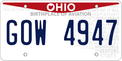 OH license plate GOW4947