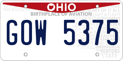 OH license plate GOW5375