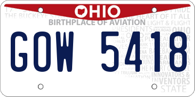 OH license plate GOW5418