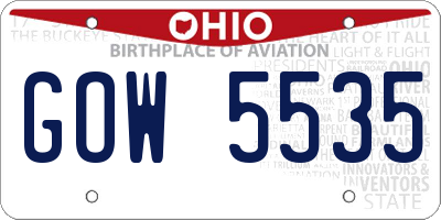 OH license plate GOW5535