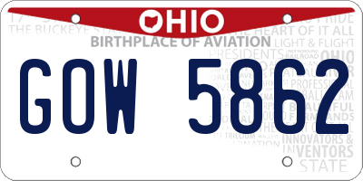 OH license plate GOW5862