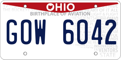 OH license plate GOW6042