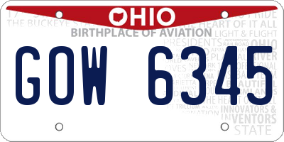 OH license plate GOW6345
