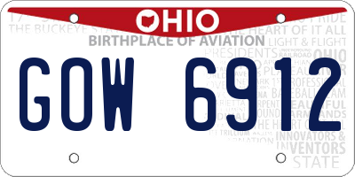 OH license plate GOW6912