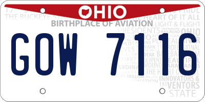 OH license plate GOW7116
