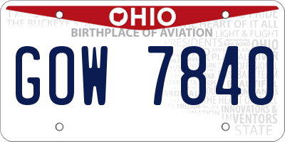 OH license plate GOW7840
