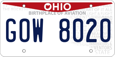 OH license plate GOW8020