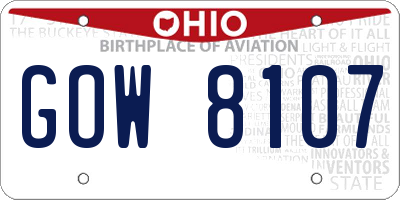 OH license plate GOW8107