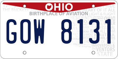 OH license plate GOW8131