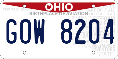OH license plate GOW8204