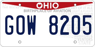 OH license plate GOW8205