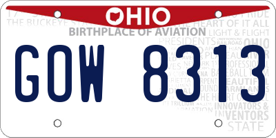 OH license plate GOW8313