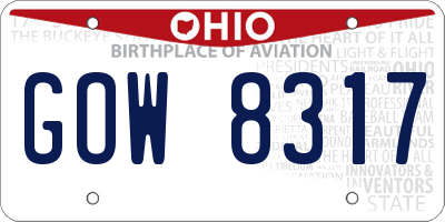 OH license plate GOW8317