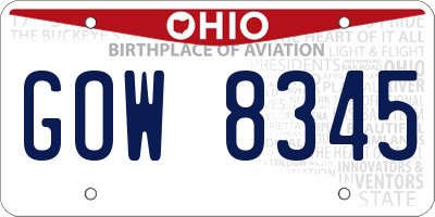 OH license plate GOW8345