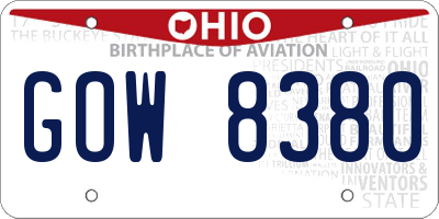 OH license plate GOW8380