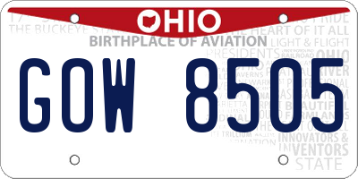 OH license plate GOW8505