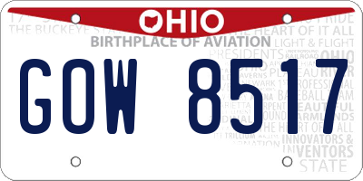 OH license plate GOW8517