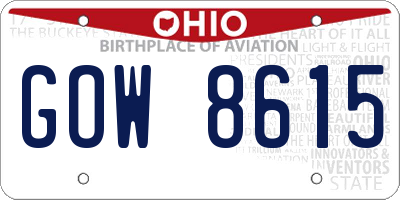 OH license plate GOW8615
