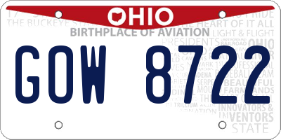 OH license plate GOW8722