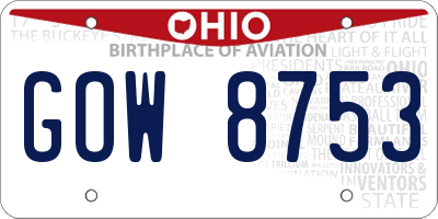 OH license plate GOW8753