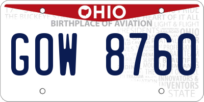 OH license plate GOW8760