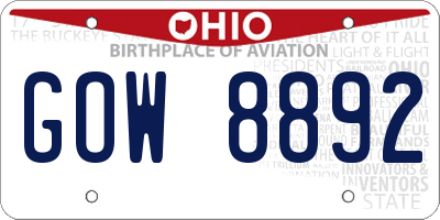 OH license plate GOW8892