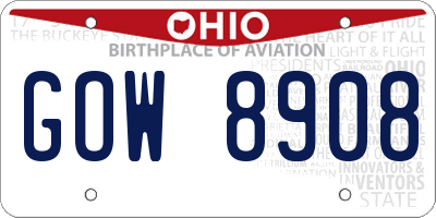 OH license plate GOW8908