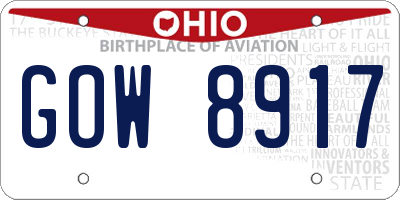 OH license plate GOW8917