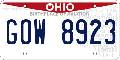 OH license plate GOW8923