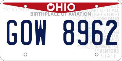 OH license plate GOW8962