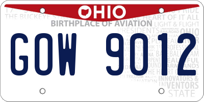 OH license plate GOW9012