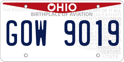 OH license plate GOW9019