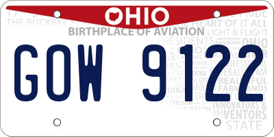 OH license plate GOW9122