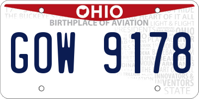 OH license plate GOW9178
