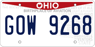 OH license plate GOW9268