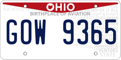 OH license plate GOW9365