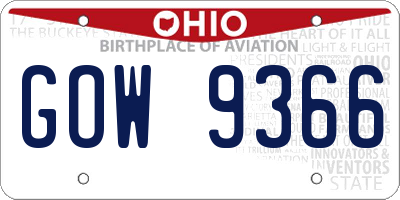 OH license plate GOW9366