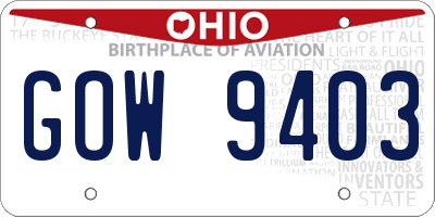 OH license plate GOW9403